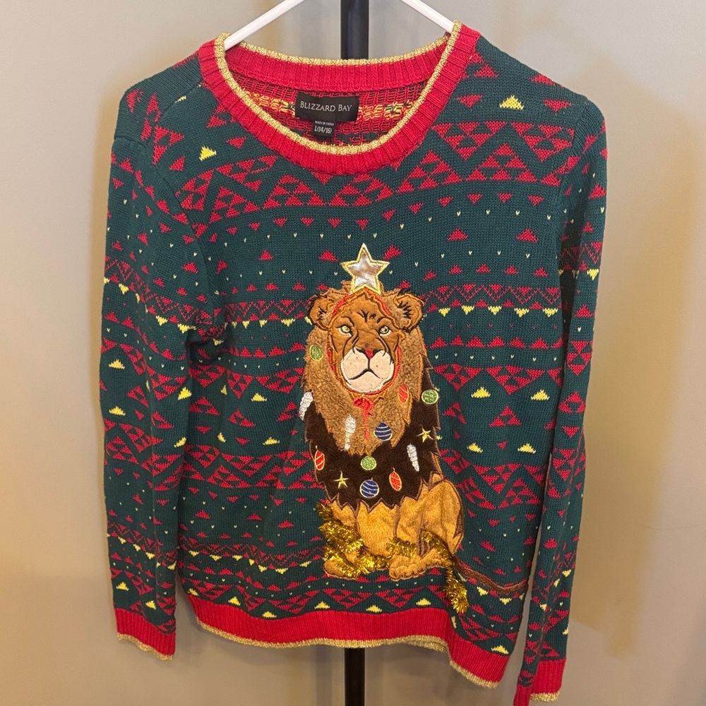 Blizzard Bay Men's Holiday Lion Sweater - Green and Red
